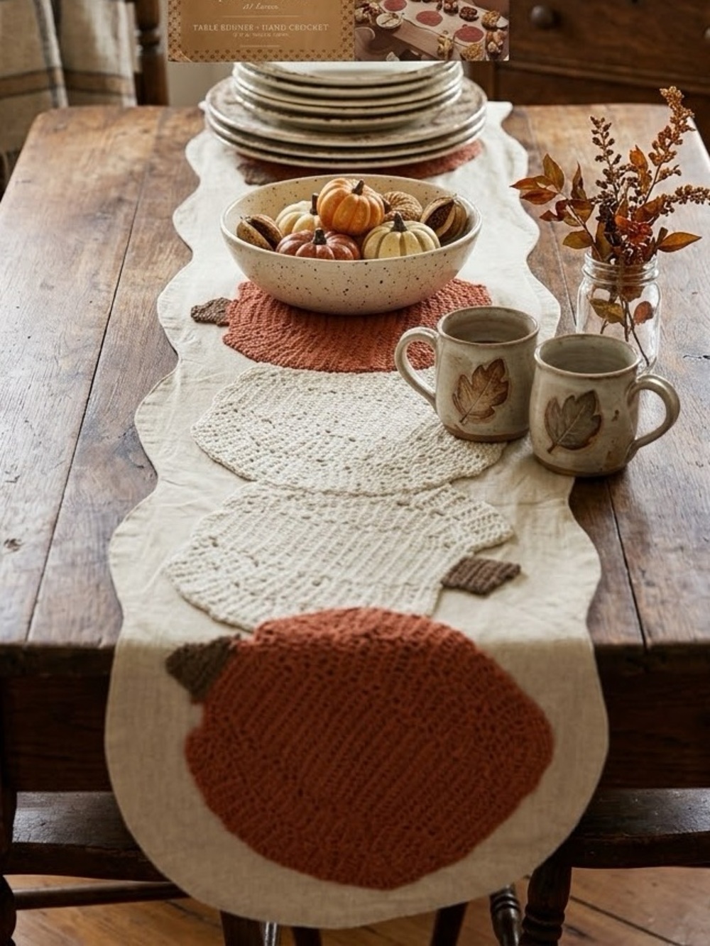 Cupcakes & Cashmere Pumpkin Crochet Autumn Table Runner NEW. 14x48-inch seasonal